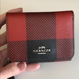 Coach Buffalo Plaid Tri Fold Wallet